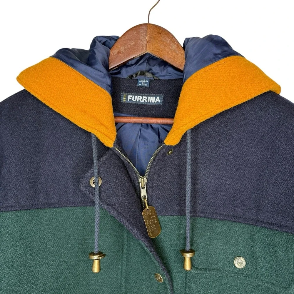Vintage 90s Bebe Furrina‎ Jacket Mens S Wool Primary Color Block Outerwear